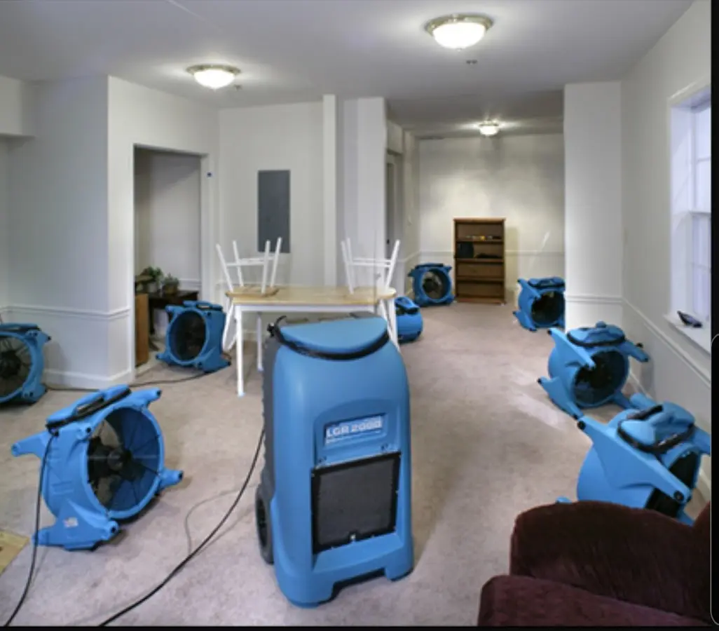 Air movers and dehumidifier setup for Water Extraction & Removal in Downey